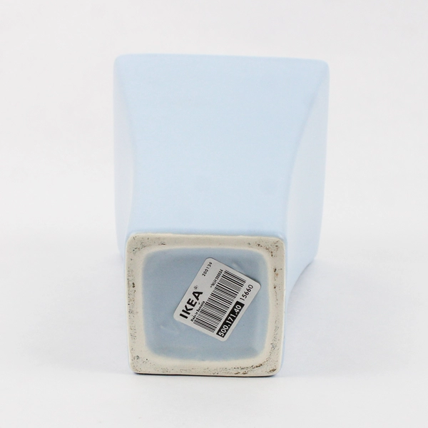 Ikea Solid Baby Blue Ceramic Vase Square Small Base 7.75" Tall