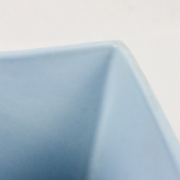 Ikea Solid Baby Blue Ceramic Vase Square Small Base 7.75" Tall