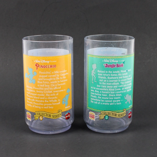 Pinocchio Jungle Book Cups Walt Disney Collector Series Burger King 1994