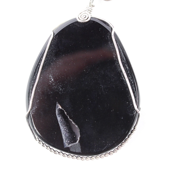 Black Onyx and Druzy Agate Geode Beaded Necklace 17"
