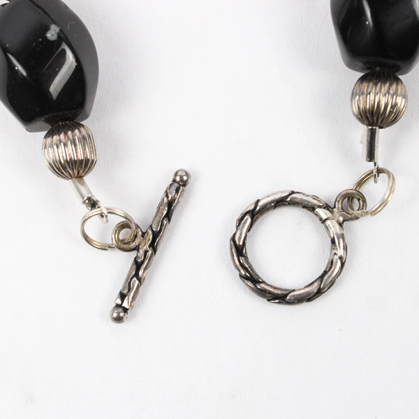 Black Onyx and Druzy Agate Geode Beaded Necklace 17"