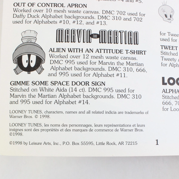 Leisure Arts Leaflet 3010 Looney Tunes Alphabets in Cross Stitch 1998 Paperback