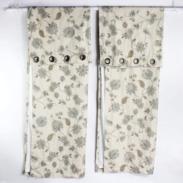 Lot Of 2 Linden Street Metal Ringed Curtain Panels Beige Floral 50" x 95"