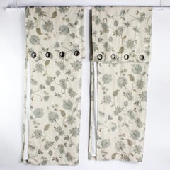 Lot Of 2 Linden Street Metal Ringed Curtain Panels Beige Floral 50" x 95"