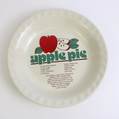 Vintage 10 Inch Cream Color Ceramic Pie Dish With Apple Pie Recipe
