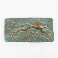 Handmade Decorative Frog Swimming Pottery Sculpture Rectangle 7" x 3.5"
