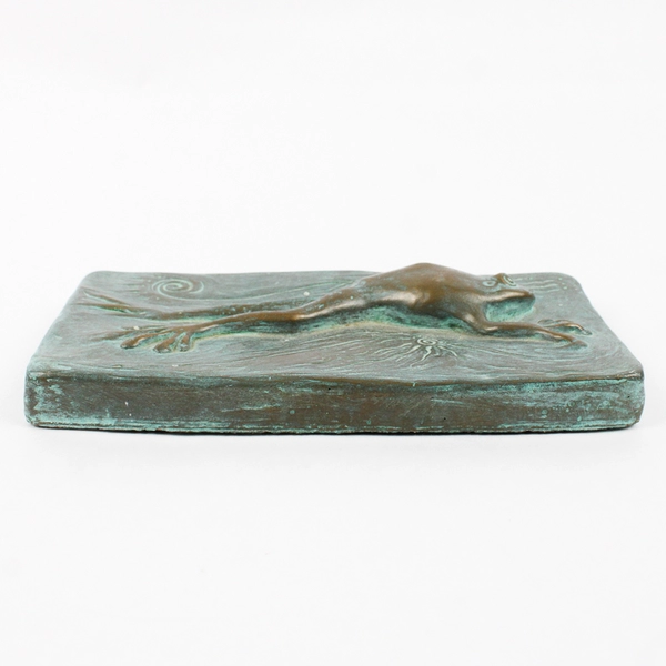 Handmade Decorative Frog Swimming Pottery Sculpture Rectangle 7" x 3.5"