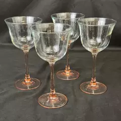 Set of Four Cristal D'Arques Durand Americana Rose Crystal Wine Glasses 7” Tall