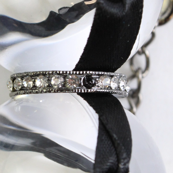 MacMode Clear Chunky Beaded Necklace Black Ribbon 25"