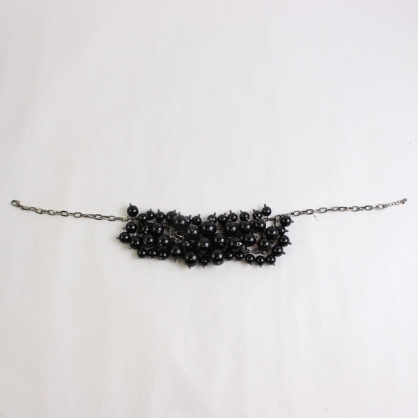 Black Chunky Beaded Statement Necklace 19"