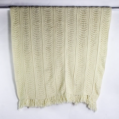 Handmade Crochet Throw Blanket Solid White Cream With Fringe 54" x 70"