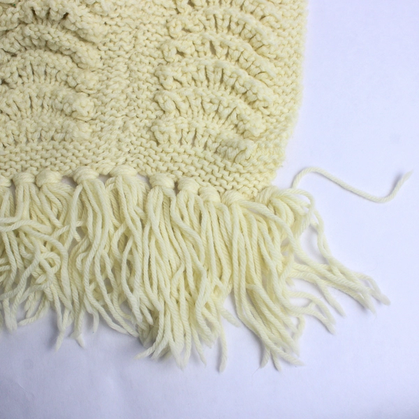 Handmade Crochet Throw Blanket Solid White Cream With Fringe 54" x 70"