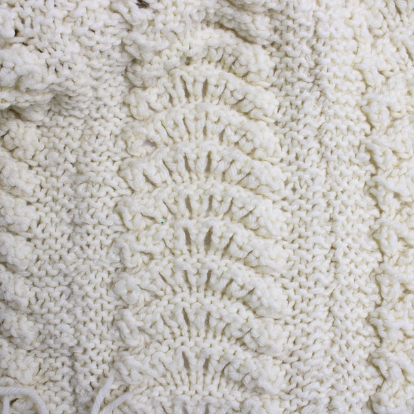 Handmade Crochet Throw Blanket Solid White Cream With Fringe 54" x 70"