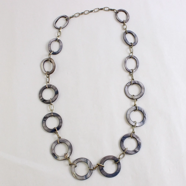 Shell Ring Linked Chain Necklace 18" Costume Fashion Jewelry