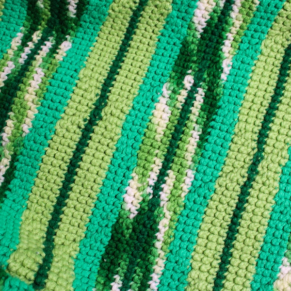 Handmade Crochet Throw Blanket Striped Greens 46.5" x 64"