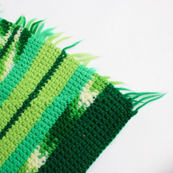Handmade Crochet Throw Blanket Striped Greens 46.5" x 64"