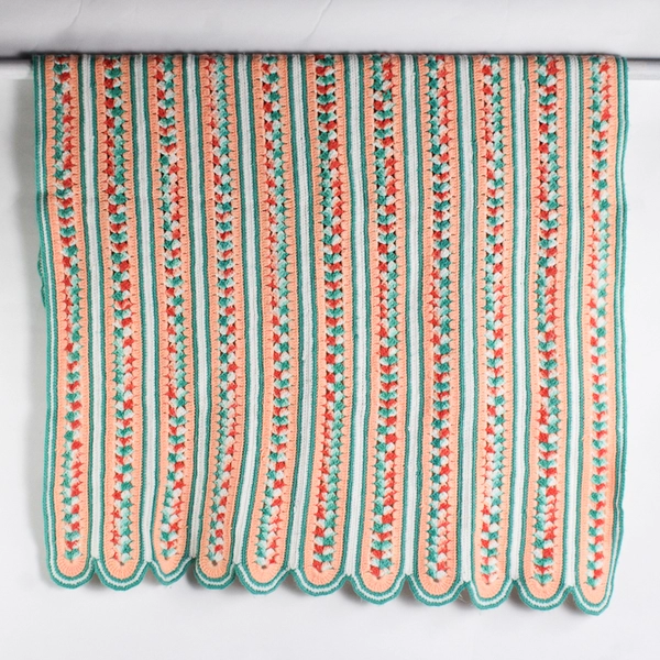 Handmade Crochet Throw Pastel Pink White Green 47" x 60"