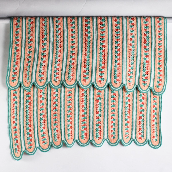 Handmade Crochet Throw Pastel Pink White Green 47" x 60"