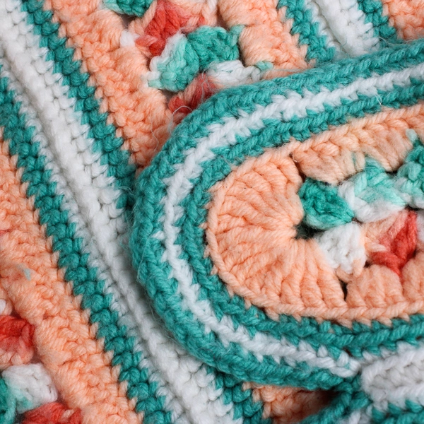 Handmade Crochet Throw Pastel Pink White Green 47" x 60"