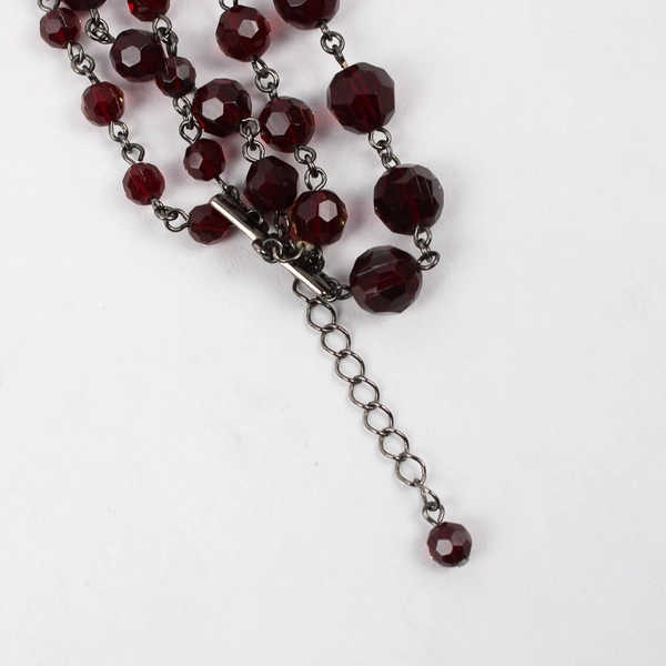 Five Strand Dark Red Beaded Necklace 18" Costume Fashion Jewelry