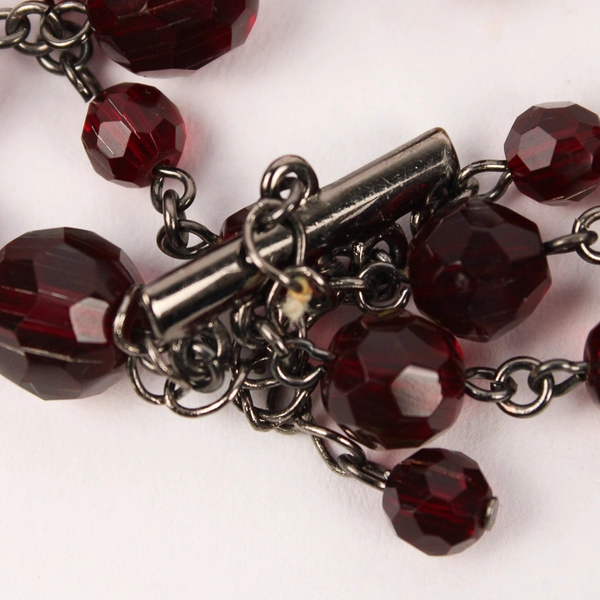 Five Strand Dark Red Beaded Necklace 18" Costume Fashion Jewelry