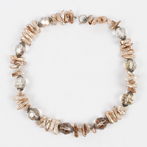 Beige Baroque Keshi Pearl Toggle Clasp Necklace 19.5"