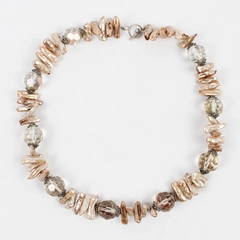 Beige Baroque Keshi Pearl Toggle Clasp Necklace 19.5"