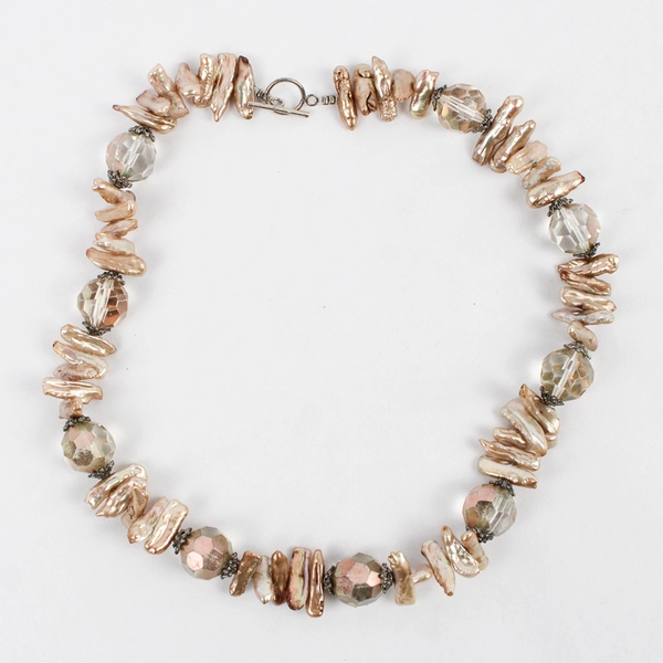 Beige Baroque Keshi Pearl Toggle Clasp Necklace 19.5"