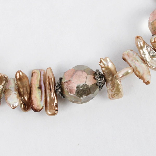 Beige Baroque Keshi Pearl Toggle Clasp Necklace 19.5"