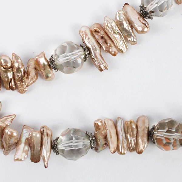 Beige Baroque Keshi Pearl Toggle Clasp Necklace 19.5"