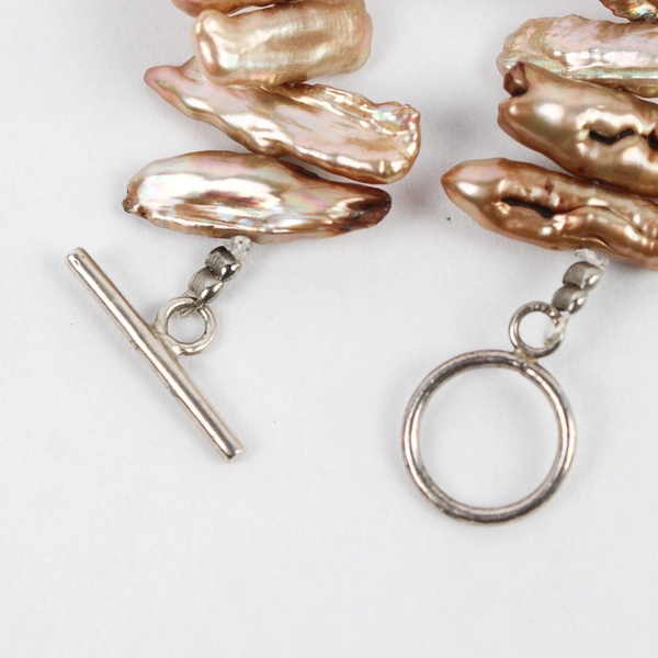 Beige Baroque Keshi Pearl Toggle Clasp Necklace 19.5"