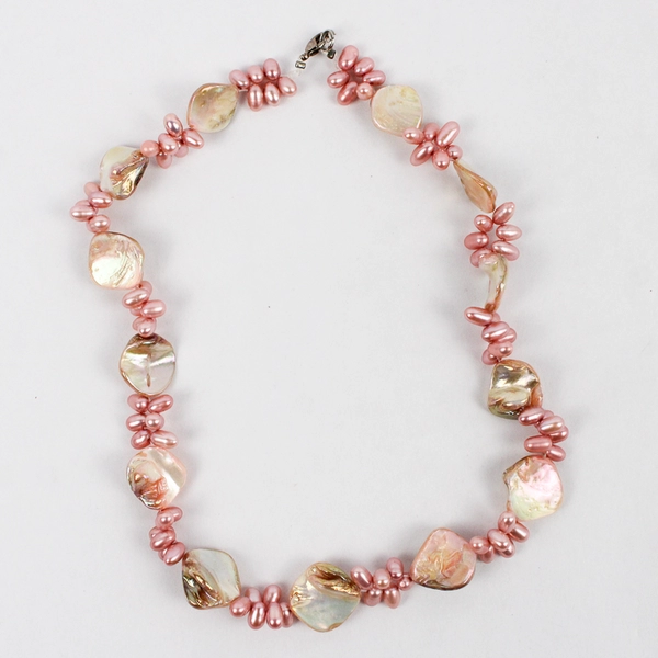 Pink Baroque Pearl Lustrous Beaded Necklace 17.5"