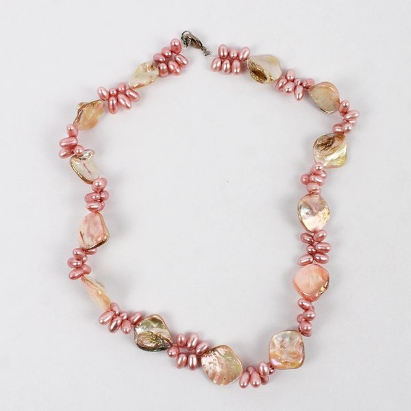 Pink Baroque Pearl Lustrous Beaded Necklace 17.5"