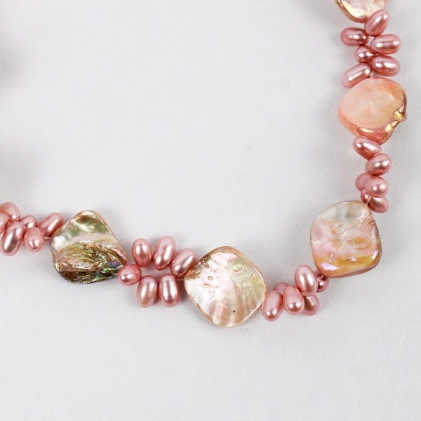 Pink Baroque Pearl Lustrous Beaded Necklace 17.5"