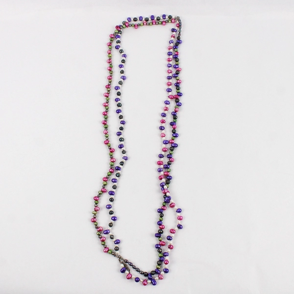 Vibrant Multicolor Multi-Strand Baroque Pearl Necklace 22"
