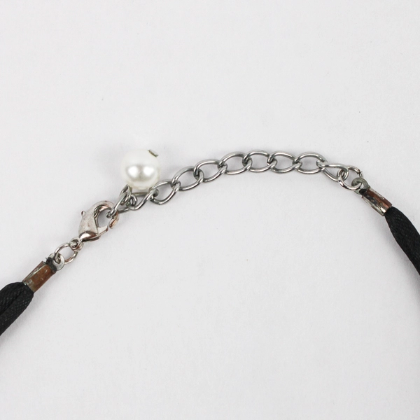 Chunky White Faux Pearl Necklace 20.5" Black Ribbon