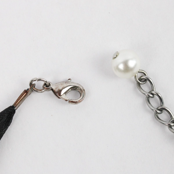 Chunky White Faux Pearl Necklace 20.5" Black Ribbon