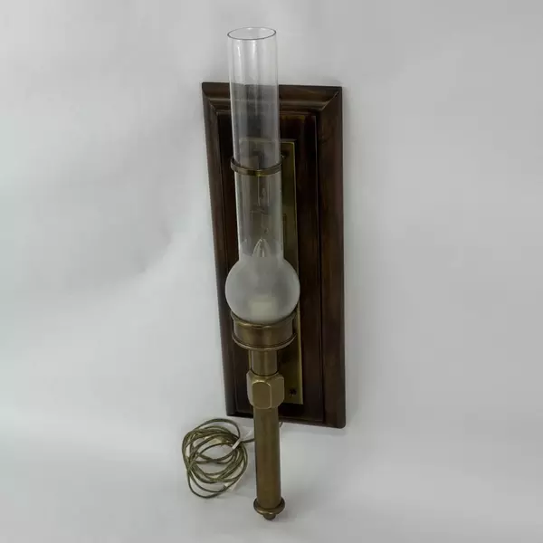 Bronze Corded Electric Wall Sconce Hurricane Lamp Mounted On Wood