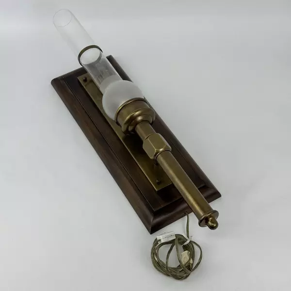 Bronze Corded Electric Wall Sconce Hurricane Lamp Mounted On Wood