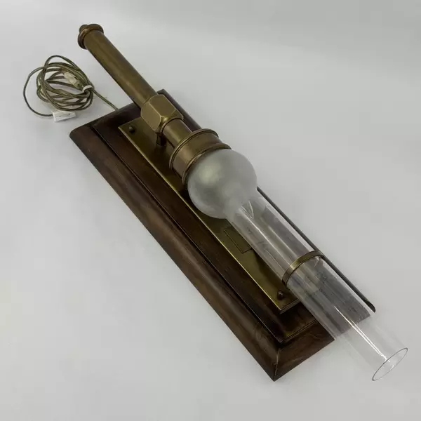 Bronze Corded Electric Wall Sconce Hurricane Lamp Mounted On Wood