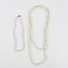 Lot of 2 White Faux Peal Beaded Necklaces 20" and 60"