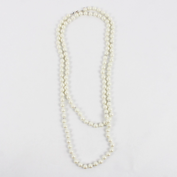 Lot of 2 White Faux Peal Beaded Necklaces 20" and 60"