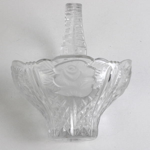 Anna Hutte Bleikristall 24% Lead Crystal Basket Frosted Roses Germany