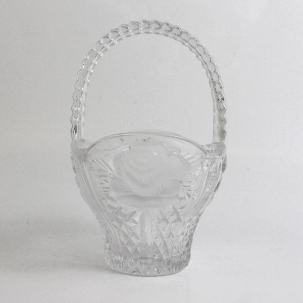 Anna Hutte Bleikristall 24% Lead Crystal Basket Frosted Roses Germany