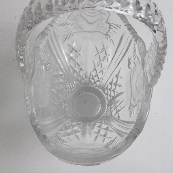 Anna Hutte Bleikristall 24% Lead Crystal Basket Frosted Roses Germany