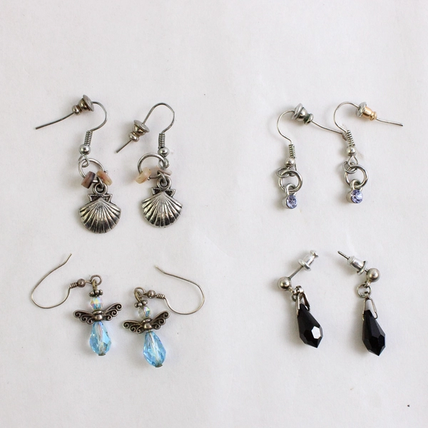 4 Sets of Unmarked Silver-Tone Dangle Drop Earrings