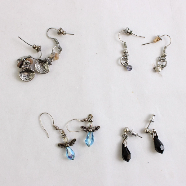 4 Sets of Unmarked Silver-Tone Dangle Drop Earrings