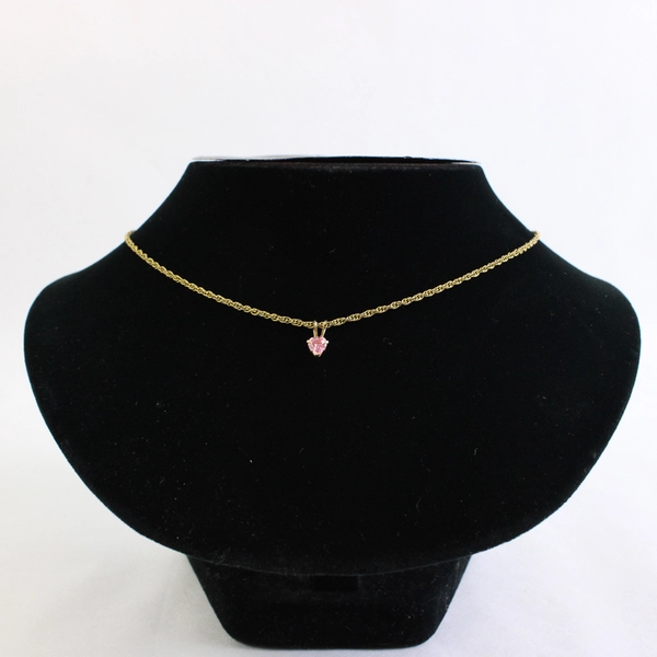 Unmarked Pink Heart Stone Gold-Tone Delicate Chain Necklace 16"