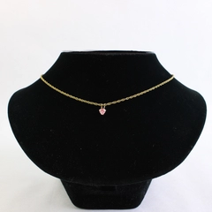 Unmarked Pink Heart Stone Gold-Tone Delicate Chain Necklace 16"