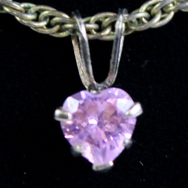 Unmarked Pink Heart Stone Gold-Tone Delicate Chain Necklace 16"